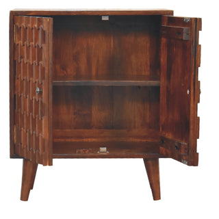 Briar Display Cabinet Honeycomb Scale Relief Carved Deep Chestnut Twin-Door