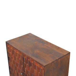 Briar Display Cabinet Honeycomb Scale Relief Carved Deep Chestnut Twin-Door