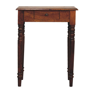 Delaine Writing Desk Mango Wood Chestnut Fluted Spindle Legs With Brass Knob