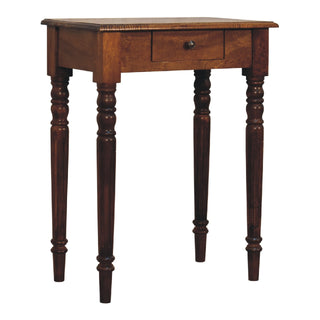 Delaine Writing Desk Mango Wood Chestnut Fluted Spindle Legs With Brass Knob