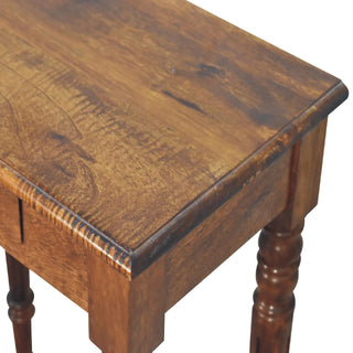 Delaine Writing Desk Mango Wood Chestnut Fluted Spindle Legs With Brass Knob