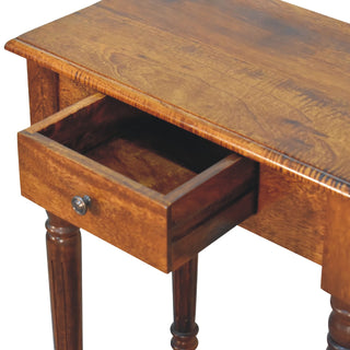 Delaine Writing Desk Mango Wood Chestnut Fluted Spindle Legs With Brass Knob