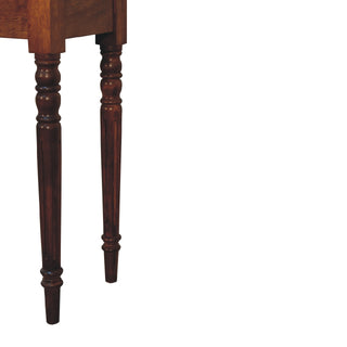 Delaine Writing Desk Mango Wood Chestnut Fluted Spindle Legs With Brass Knob