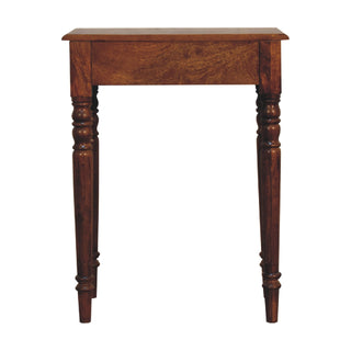 Delaine Writing Desk Mango Wood Chestnut Fluted Spindle Legs With Brass Knob
