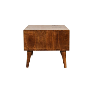 Hatch Lift Top Coffee Table Solid Mango Wood Open Cubbies Chestnut Nordic Legs