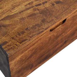 Hatch Lift Top Coffee Table Solid Mango Wood Open Cubbies Chestnut Nordic Legs