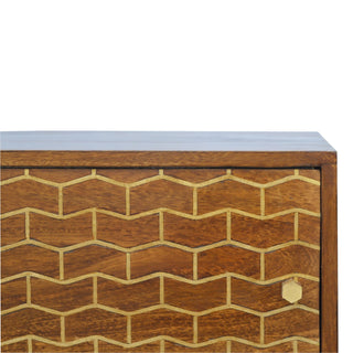 Weave Media Unit Chestnut Mango Wood Gold Herringbone Lacquered Sliding Door with Nordic Legs