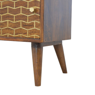 Weave Media Unit Chestnut Mango Wood Gold Herringbone Lacquered Sliding Door with Nordic Legs