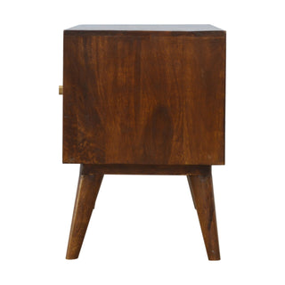 Weave Media Unit Chestnut Mango Wood Gold Herringbone Lacquered Sliding Door with Nordic Legs