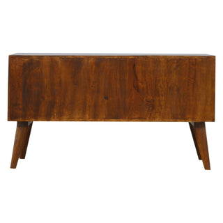 Weave Media Unit Chestnut Mango Wood Gold Herringbone Lacquered Sliding Door with Nordic Legs