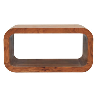 Loop Media Unit Caramel Solid Acacia Wood Open Tunnel Rectangle Body with Smooth Rounded Edges