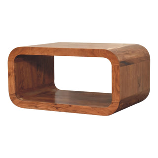 Loop Media Unit Caramel Solid Acacia Wood Open Tunnel Rectangle Body with Smooth Rounded Edges
