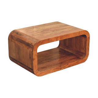 Loop Media Unit Caramel Solid Acacia Wood Open Tunnel Rectangle Body with Smooth Rounded Edges