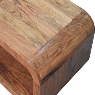 Loop Media Unit Caramel Solid Acacia Wood Open Tunnel Rectangle Body with Smooth Rounded Edges