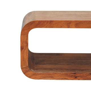 Loop Media Unit Caramel Solid Acacia Wood Open Tunnel Rectangle Body with Smooth Rounded Edges