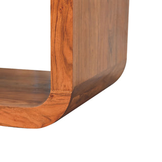 Loop Media Unit Caramel Solid Acacia Wood Open Tunnel Rectangle Body with Smooth Rounded Edges