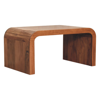 Curve Coffee Table Solid Acacia Wood C-Shape Waterfall Rounded Caramel