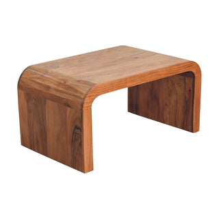 Curve Coffee Table Solid Acacia Wood C-Shape Waterfall Rounded Caramel