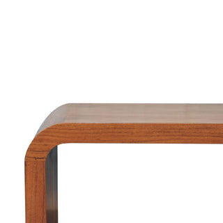Curve Coffee Table Solid Acacia Wood C-Shape Waterfall Rounded Caramel