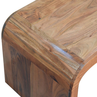 Curve Coffee Table Solid Acacia Wood C-Shape Waterfall Rounded Caramel