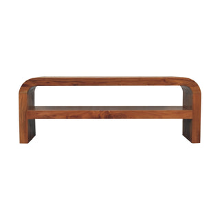 Arc Media Unit Caramel Solid Acacia Wood U-Shape Arc Frame Large Open Drawer Smooth Rounded Edges