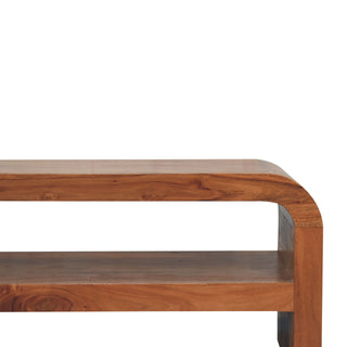 Arc Media Unit Caramel Solid Acacia Wood U-Shape Arc Frame Large Open Drawer Smooth Rounded Edges