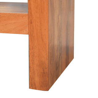 Arc Media Unit Caramel Solid Acacia Wood U-Shape Arc Frame Large Open Drawer Smooth Rounded Edges