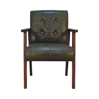 Forrest Armchair Olive Buffalo Leather Buttoned Walnut Frame