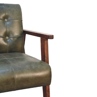 Forrest Armchair Olive Buffalo Leather Buttoned Walnut Frame