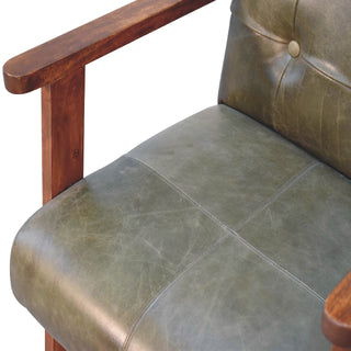 Forrest Armchair Olive Buffalo Leather Buttoned Walnut Frame