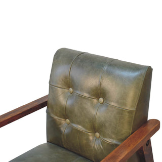 Forrest Armchair Olive Buffalo Leather Buttoned Walnut Frame