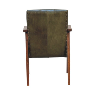 Forrest Armchair Olive Buffalo Leather Buttoned Walnut Frame