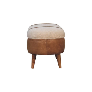 Arlo Hallway Bench Boucle Seat Tan Buffalo Leather Base Oval Nordic Oak Legs
