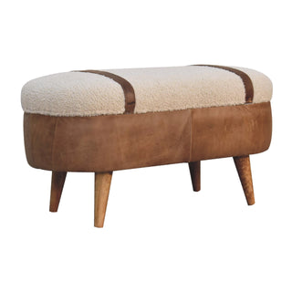 Arlo Hallway Bench Boucle Seat Tan Buffalo Leather Base Oval Nordic Oak Legs