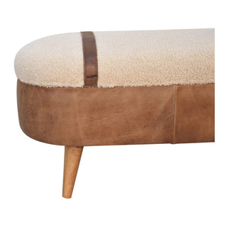 Arlo Hallway Bench Boucle Seat Tan Buffalo Leather Base Oval Nordic Oak Legs