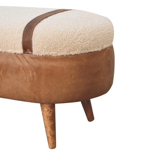 Arlo Hallway Bench Boucle Seat Tan Buffalo Leather Base Oval Nordic Oak Legs