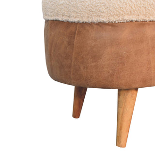 Arlo Hallway Bench Boucle Seat Tan Buffalo Leather Base Oval Nordic Oak Legs