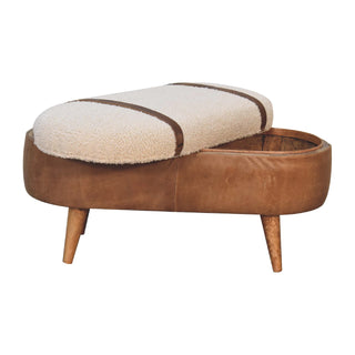 Arlo Hallway Bench Boucle Seat Tan Buffalo Leather Base Oval Nordic Oak Legs
