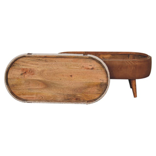 Arlo Hallway Bench Boucle Seat Tan Buffalo Leather Base Oval Nordic Oak Legs