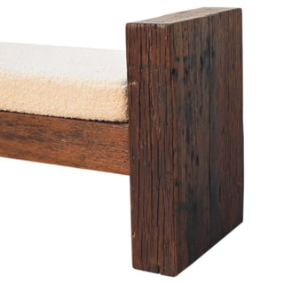 Birch Bedroom Bench Reclaimed Teak Oak Boucle Cushion Chunky Block Legs Stretcher Rail