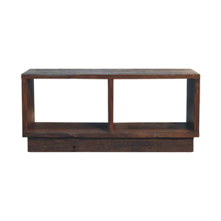 Forge Media Storage Unit Reclaimed Teak & Pine Dark Wood Cube Form with Plinth Base