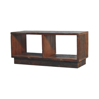 Forge Media Storage Unit Reclaimed Teak & Pine Dark Wood Cube Form with Plinth Base