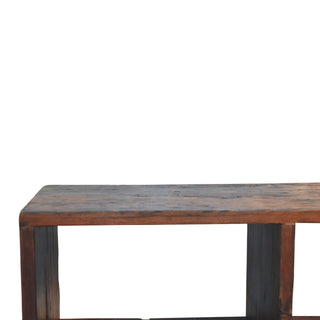 Forge Media Storage Unit Reclaimed Teak & Pine Dark Wood Cube Form with Plinth Base