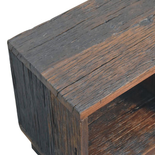 Forge Media Storage Unit Reclaimed Teak & Pine Dark Wood Cube Form with Plinth Base