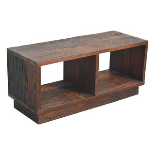 Forge Media Storage Unit Reclaimed Teak & Pine Dark Wood Cube Form with Plinth Base