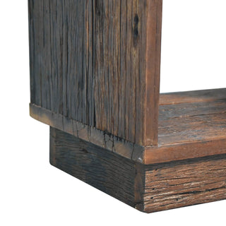 Forge Media Storage Unit Reclaimed Teak & Pine Dark Wood Cube Form with Plinth Base