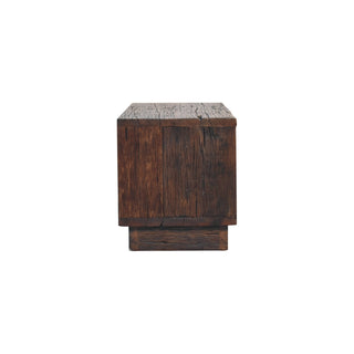 Forge Media Storage Unit Reclaimed Teak & Pine Dark Wood Cube Form with Plinth Base