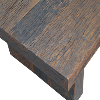 Ember Reclaimed Wood Coffee Table Chunky Block Legs Dark Walnut