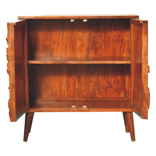 Flora Display Cabinet Hand-Carved Botanical Floral Relief Neem Wood Chestnut
