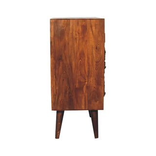 Flora Display Cabinet Hand-Carved Botanical Floral Relief Neem Wood Chestnut